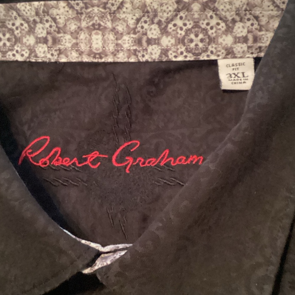 Robert Graham Black Button-Down Shirt with Red Script Logo